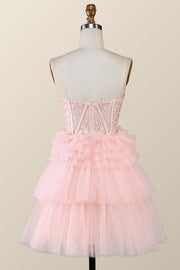 Pink Sweetheart Lace and Ruffles Short Tulle Dress