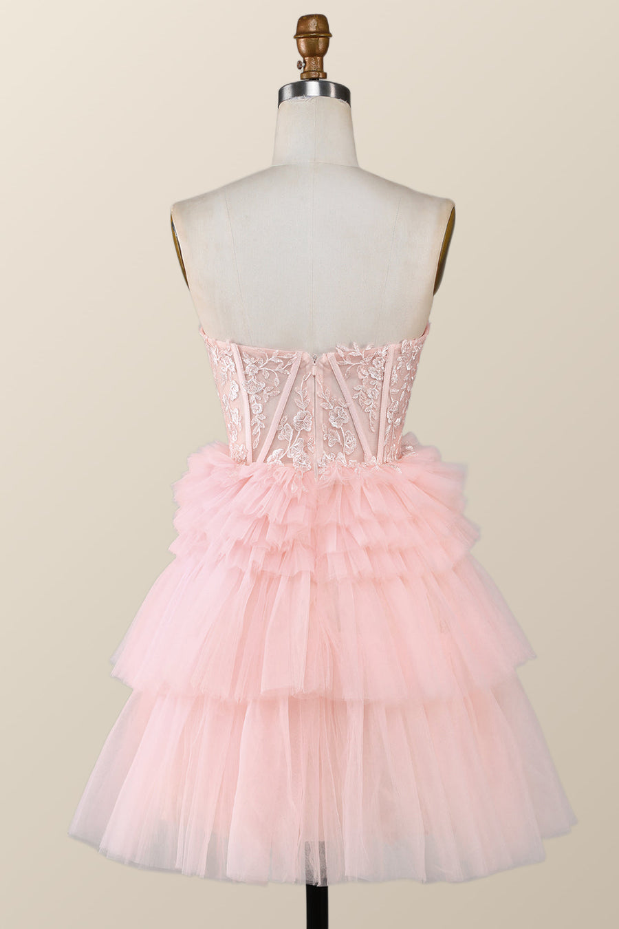 Pink Sweetheart Lace and Ruffles Short Tulle Dress