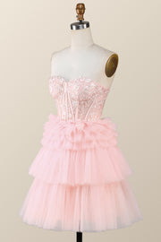 Pink Sweetheart Lace and Ruffles Short Tulle Dress