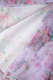 Two Pieces Lavender Floral Print Tiered Long Dress