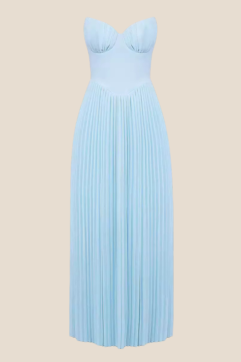 Bustier Blue Pleated A-line Long Dress Ohmollydress Bustier Blue Pleated A-line Long Dress Ohmollydress