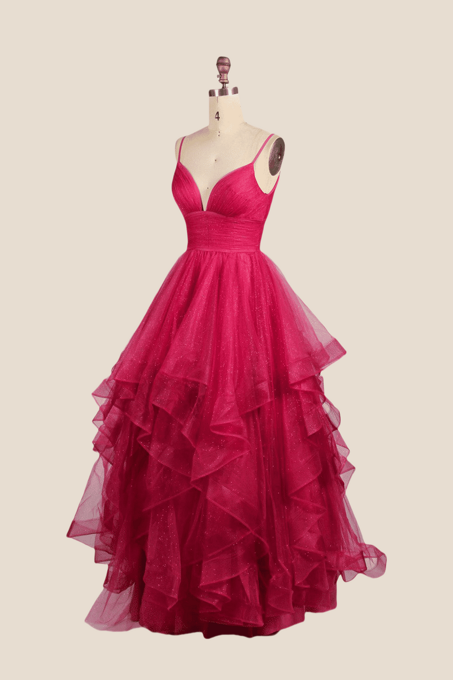 V-neck Hot Pink Irregular Hem A-line Long Dress
