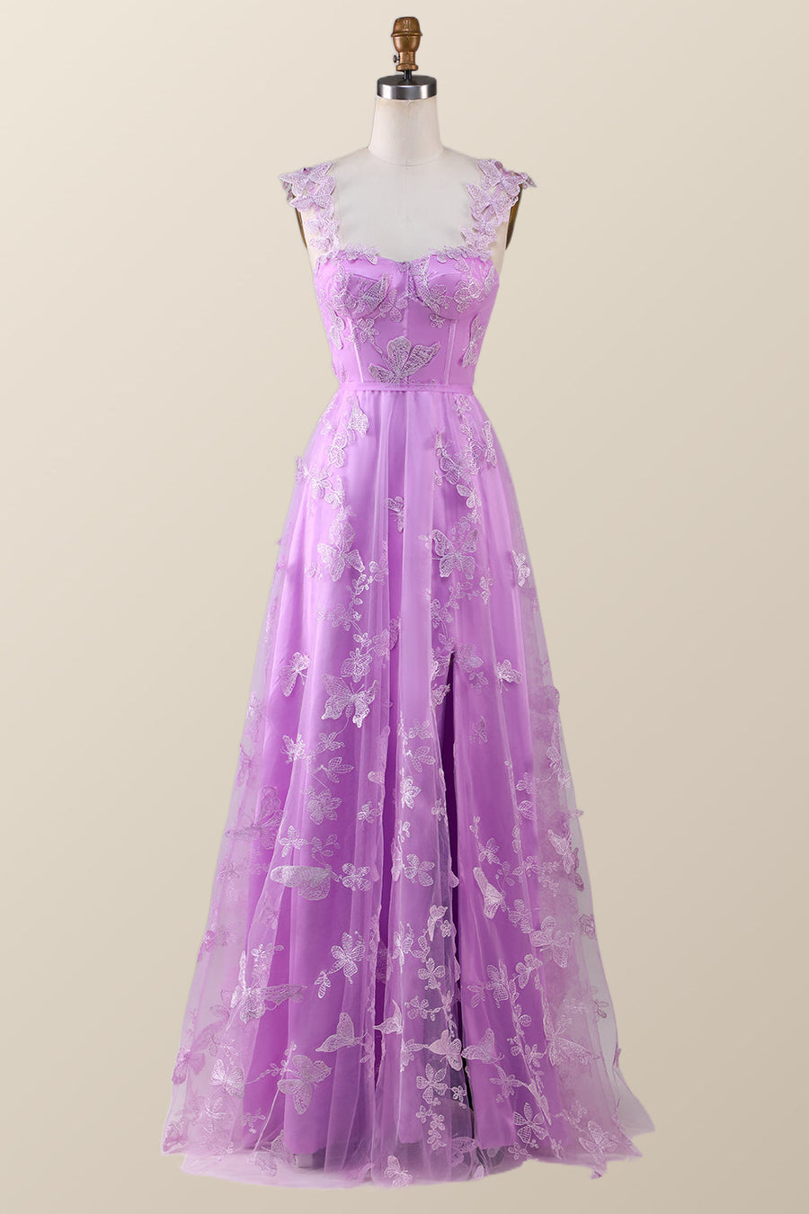 Sage Green Butterfly A-line Long Formal Dress