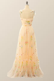 Champagne A-line Embroidered Long Formal Gown