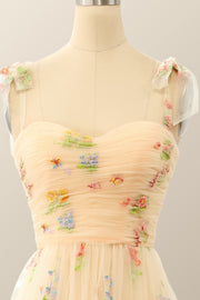 Champagne A-line Embroidered Long Formal Gown