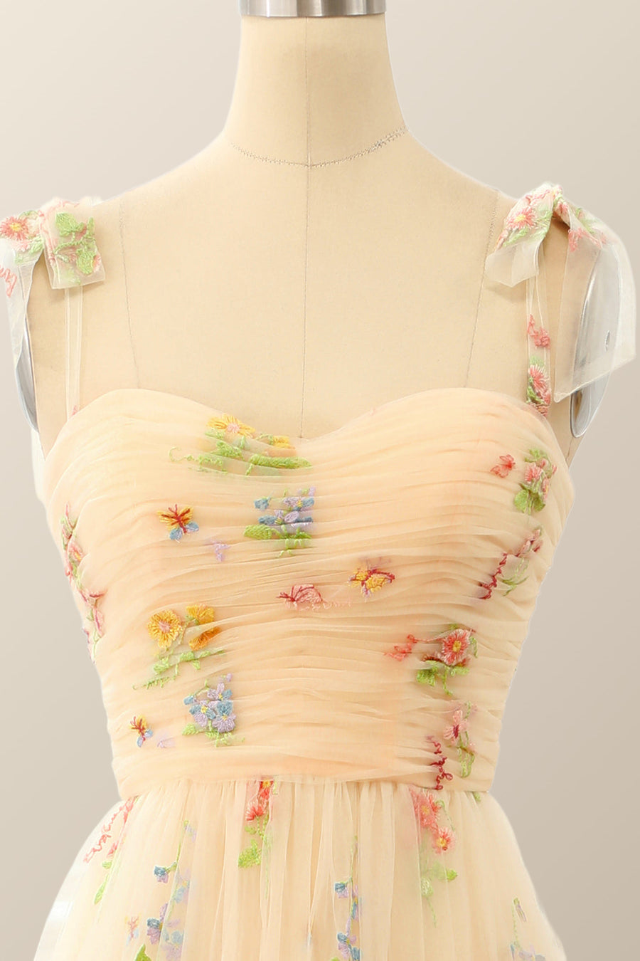 Champagne A-line Embroidered Long Formal Gown