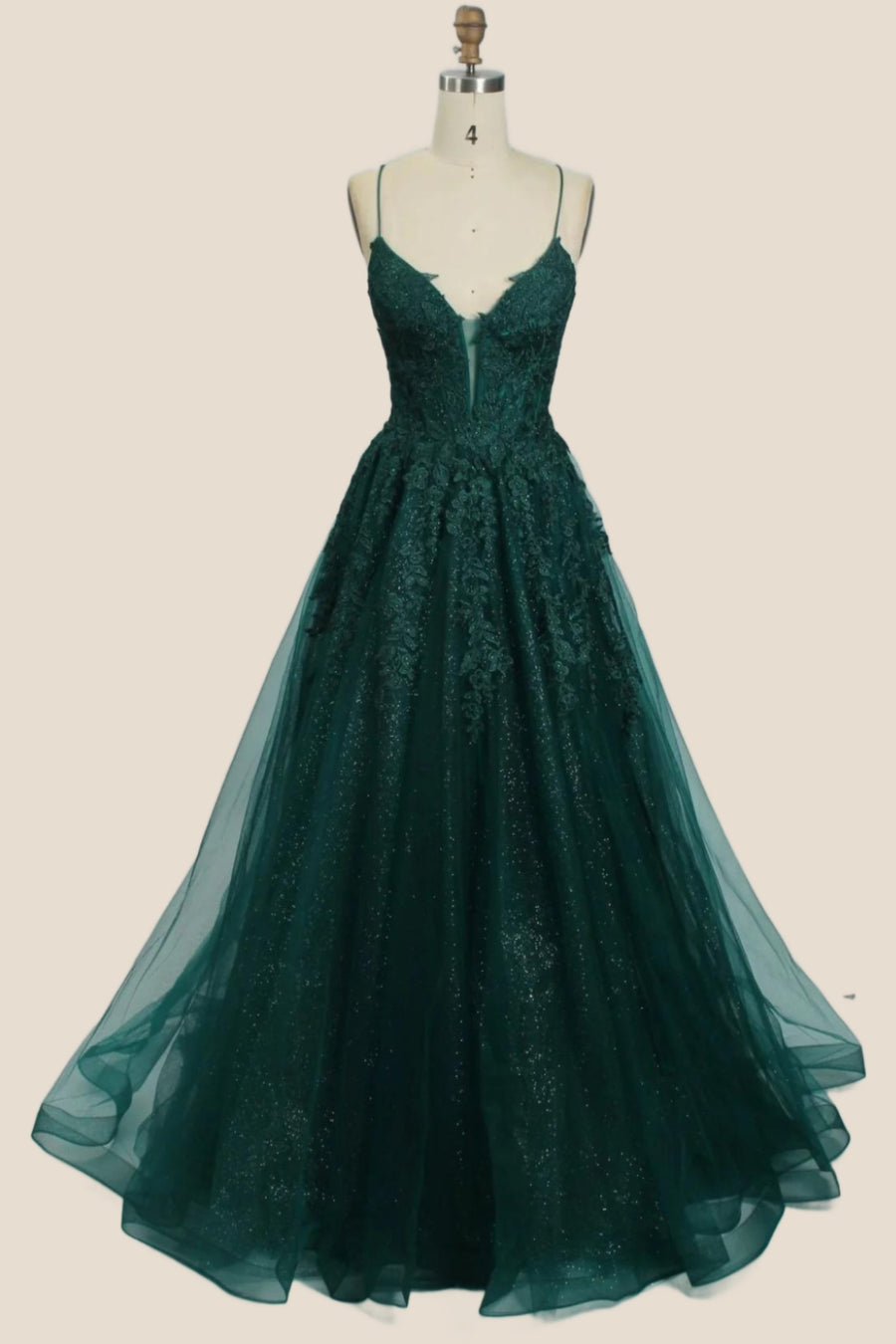 Turquoise Lace Appliques Straps A-line Long Formal Dress
