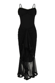 Straps Yellow Ruffled Front Irregular Long Dress