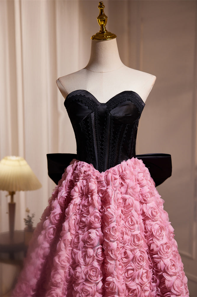 Sweetheart Black and Pink Floral Tea Length Dress Ohmollydress Sweetheart Black and Pink Floral Tea Length Dress Ohmollydress