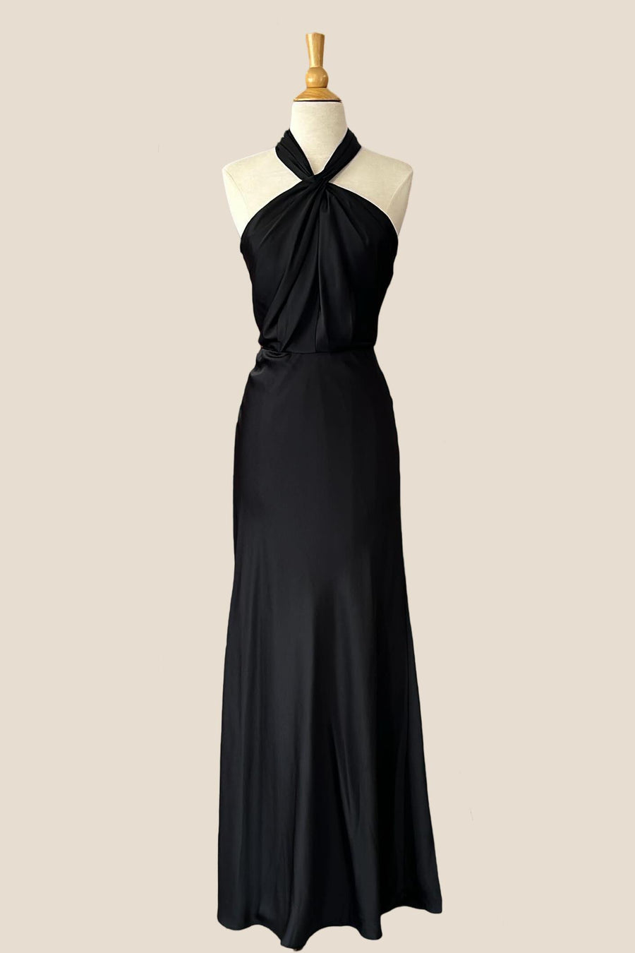 Halter Black Soft Satin Sheath Long Party Dress