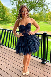 Pink Lace Appliques and Tulle Ruffles Short Dress