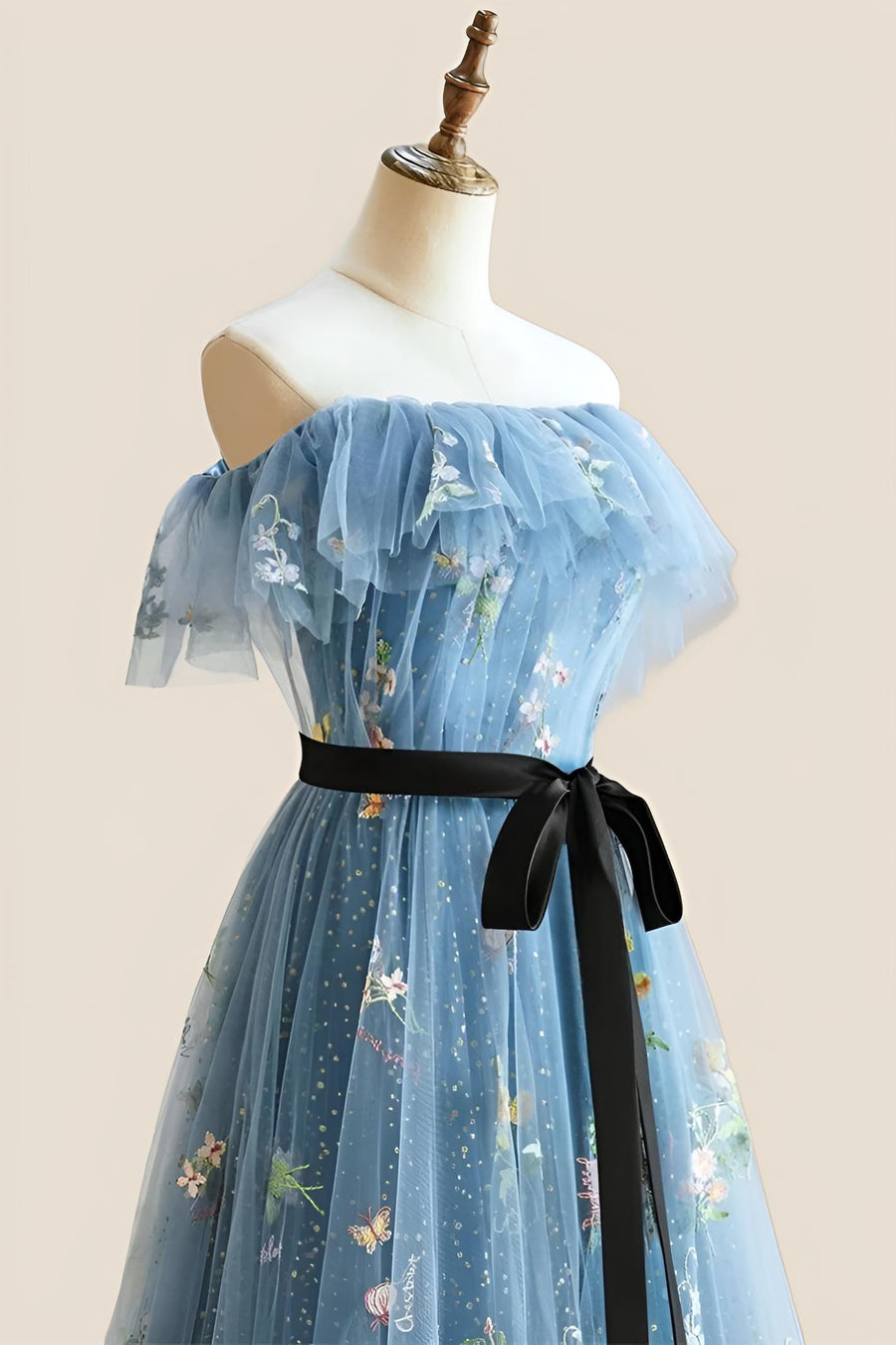 Strapless Blue Floral Fairytale A-line Long Princess Dress