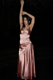 Blush Pink Silk Sheath Long Dress with Slit
