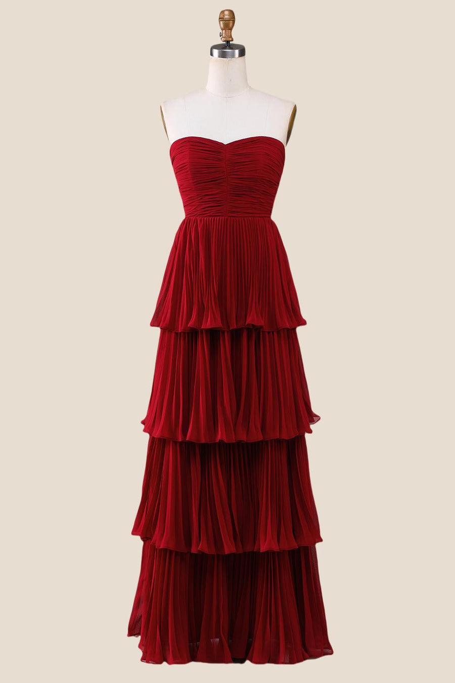 Strapless Sage Pleated Tiered Long Party Dress