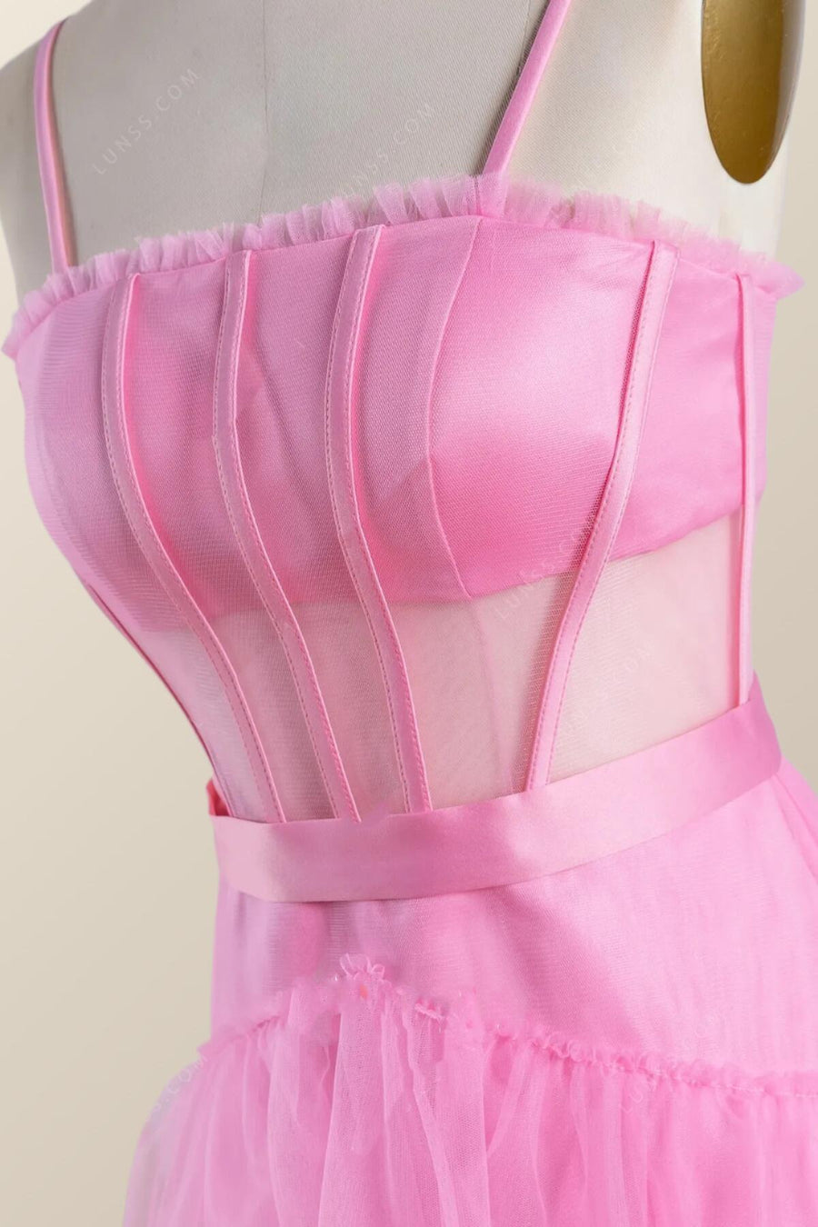 Pink Tulle Tiered Ruffle Party Dress