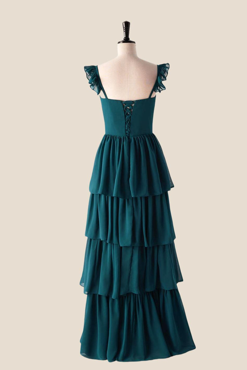 Straps Dark Blue Ruffle Long Bridesmaid Dress – Ohmollydress Straps Dark Blue Ruffle Long Bridesmaid Dress – Ohmollydress