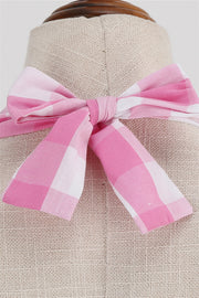Deep V Neck Pink Plaid Gingham Swing Dress with Belt