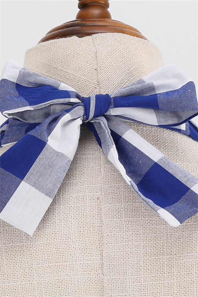 Deep V Neck Pink Plaid Gingham Swing Dress with Belt