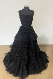 Strapless Periwinkle Tulle Tiered Formal Dress