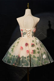 Scoop Champagne Floral A-line Short Party Dress