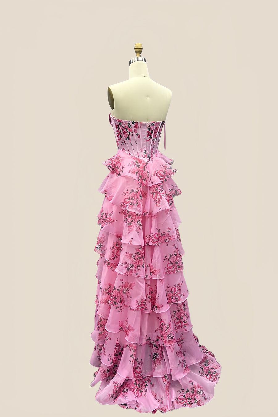 Sweetheart Blush Floral Corset A-line Ruffle Gown