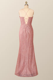Fitted Red Cowl Neck Long Party Dress with Slit
