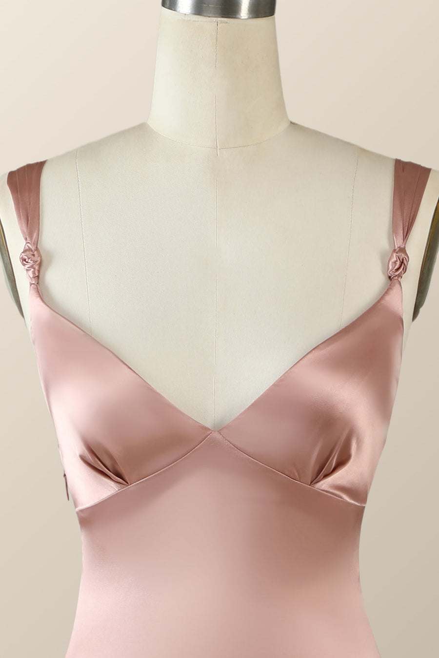 Blush Pink Silk Sheath Long Bridesmaid Dress with Slit