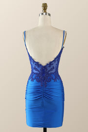 Straps Royal Blue Appliques Bodycon Mini Dress
