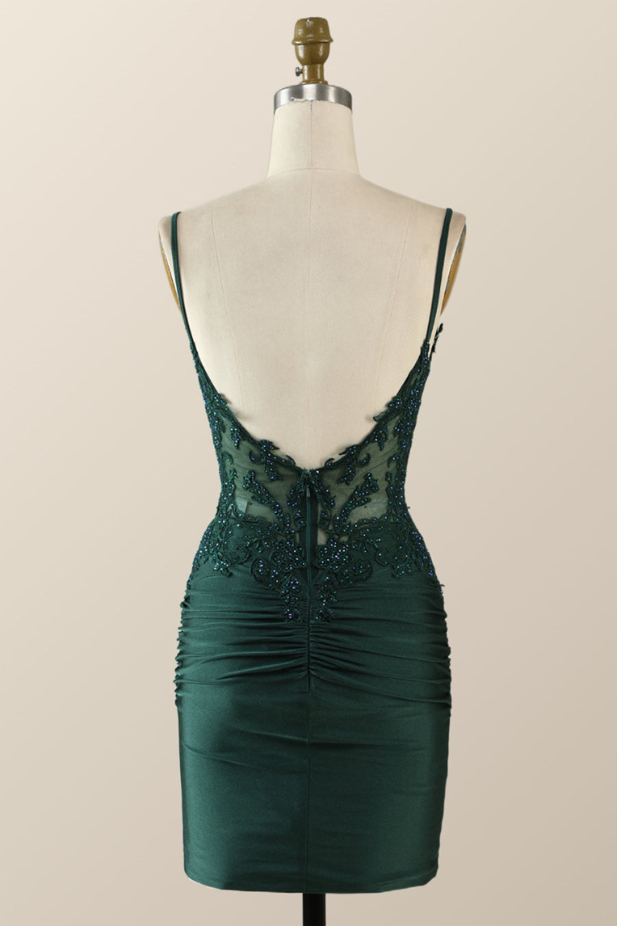 Straps Emerald Green Appliques Bodycon Mini Dress
