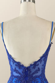 Straps Royal Blue Appliques Bodycon Mini Dress