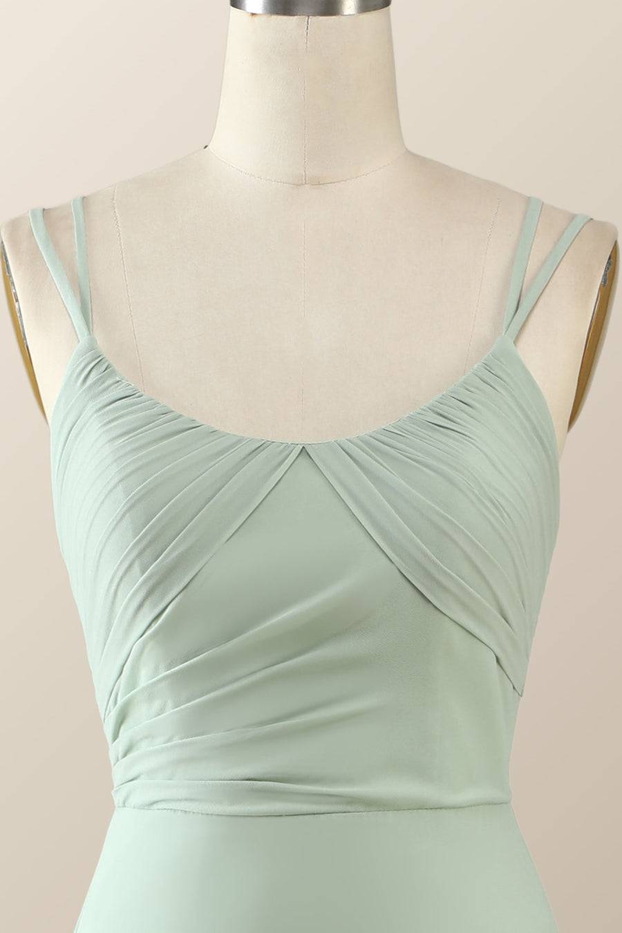 Scoop Mint Green Chiffon Pleated Long Bridesmaid Dress