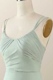 Scoop Mint Green Chiffon Pleated Long Bridesmaid Dress