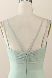 Scoop Mint Green Chiffon Pleated Long Bridesmaid Dress