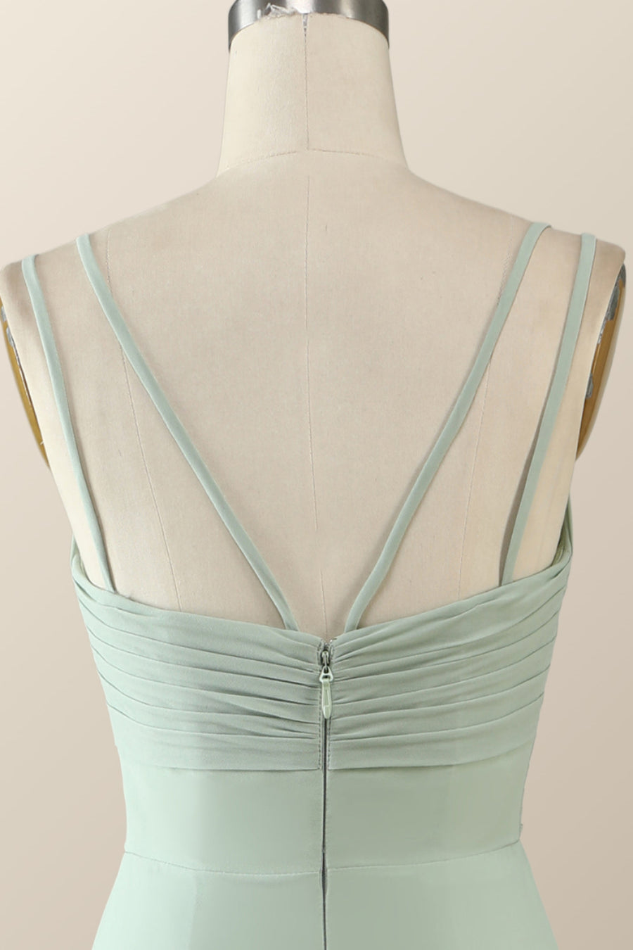 Scoop Mint Green Chiffon Pleated Long Bridesmaid Dress