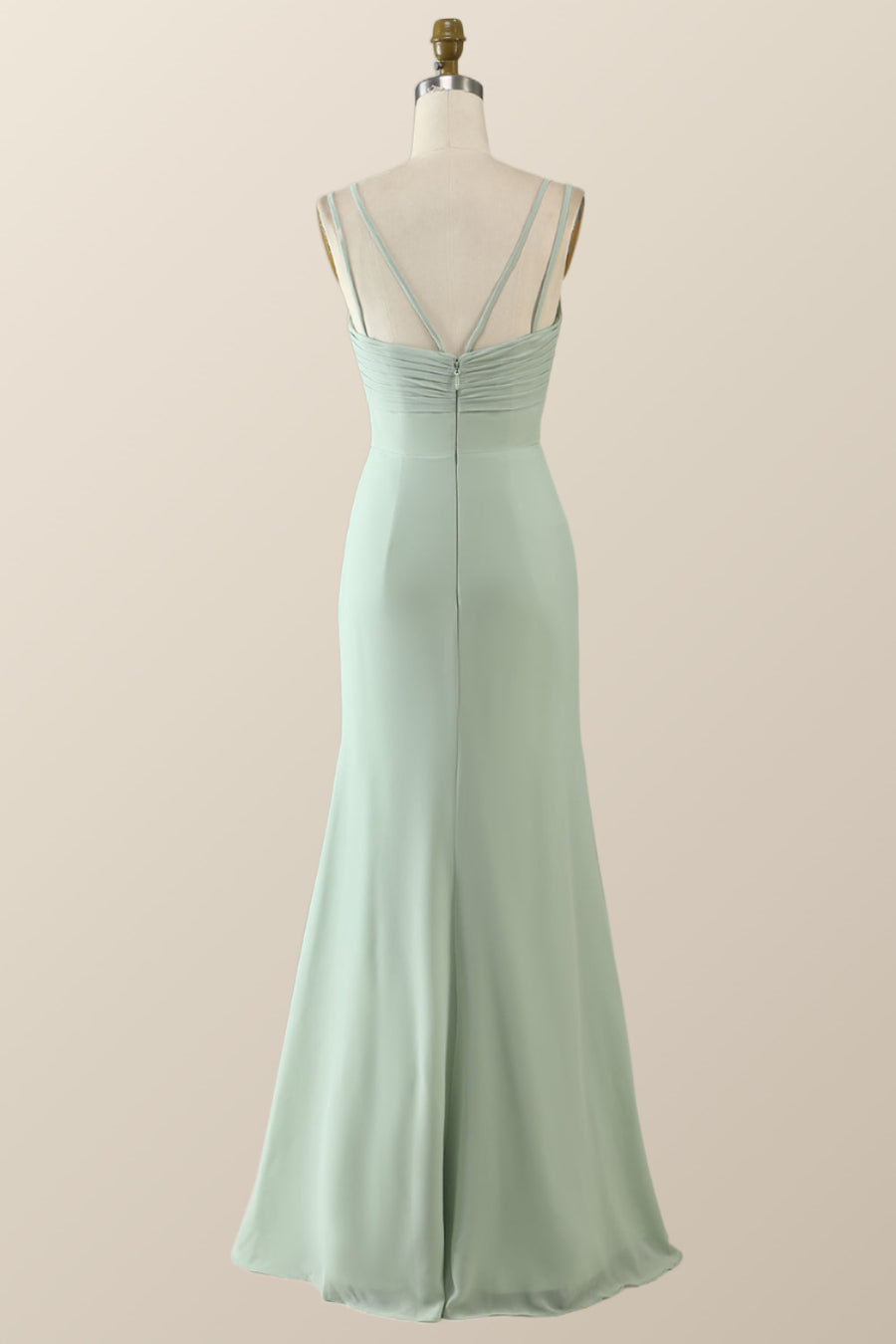 Scoop Mint Green Chiffon Pleated Long Bridesmaid Dress