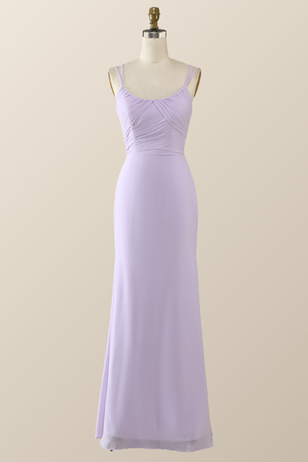 Scoop Lavender Chiffon Pleated Long Bridesmaid Dress