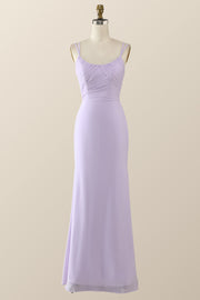 Scoop Lavender Chiffon Pleated Long Bridesmaid Dress