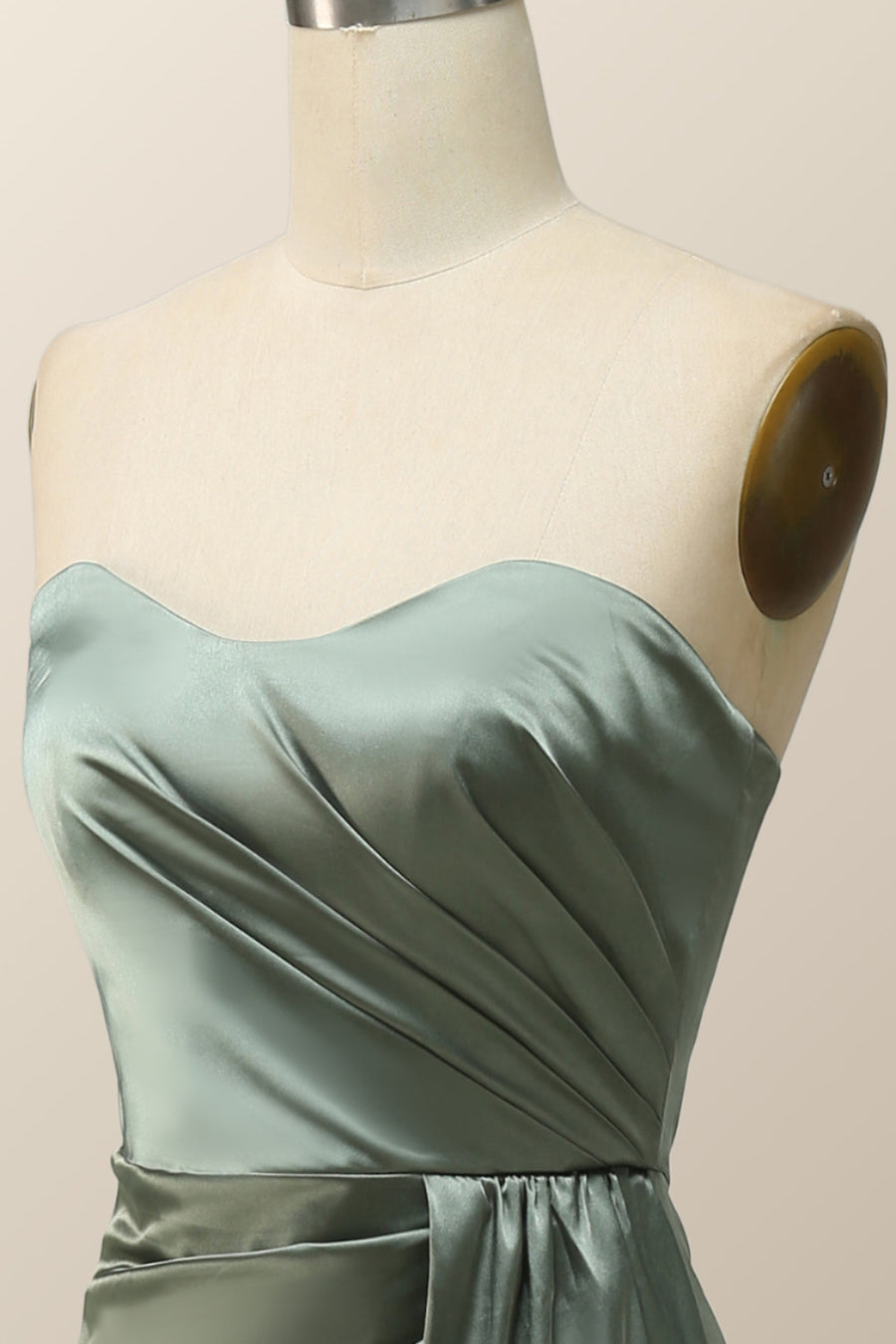 Moss Green Satin Strapless Long Bridesmaid Dress