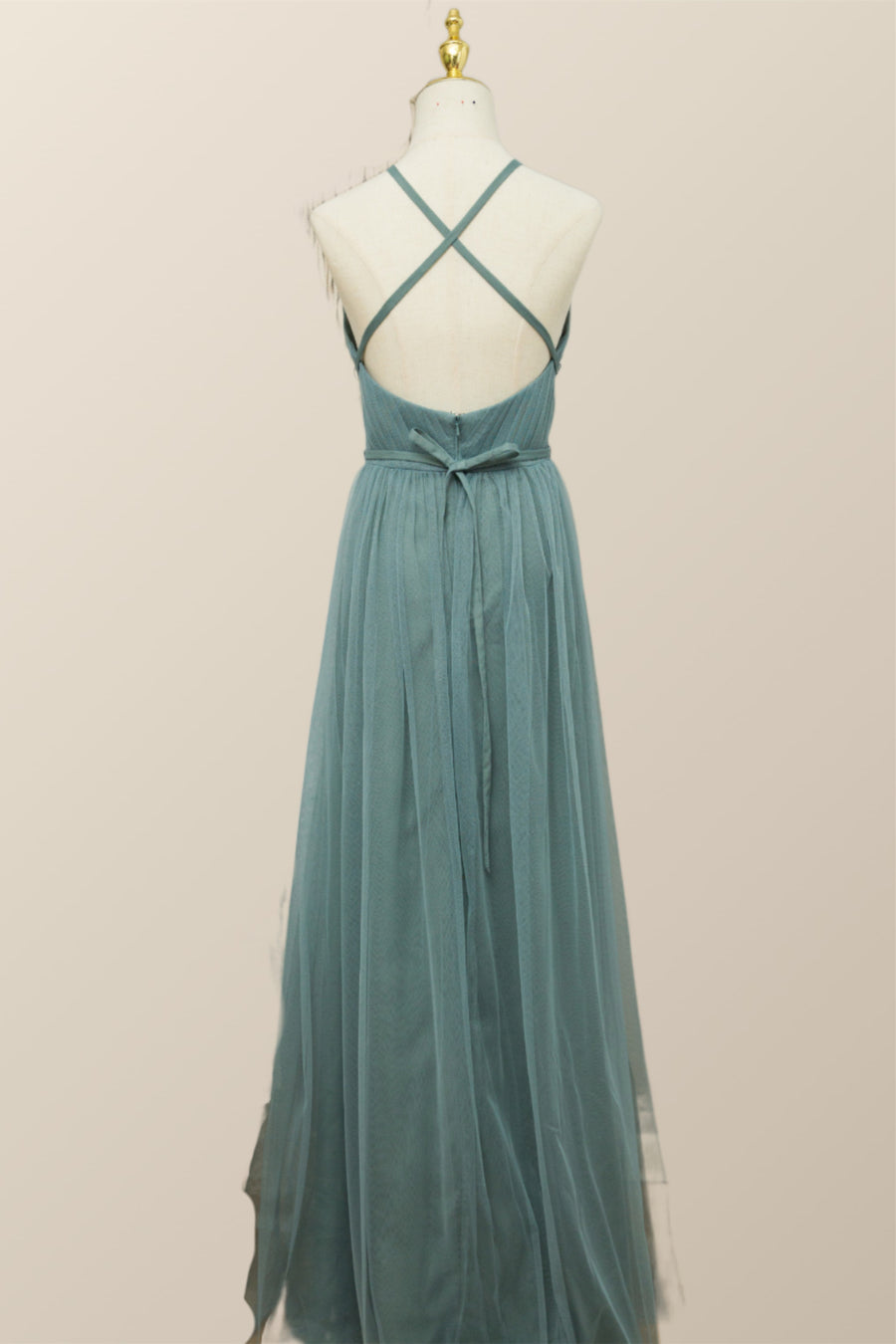 Sea Glass Tulle Bridesmaid Dress with Cross Back