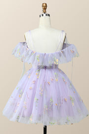 Straps Lavender Floral A-line Short Homecoming Dress