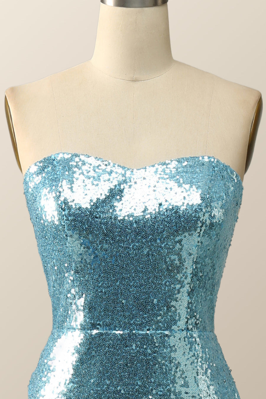 Strapless Blue Sequin Mermaid Long Formal Dress