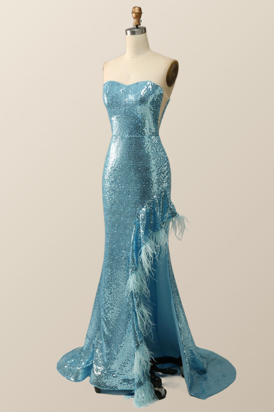 Strapless Blue Sequin Mermaid Long Formal Dress