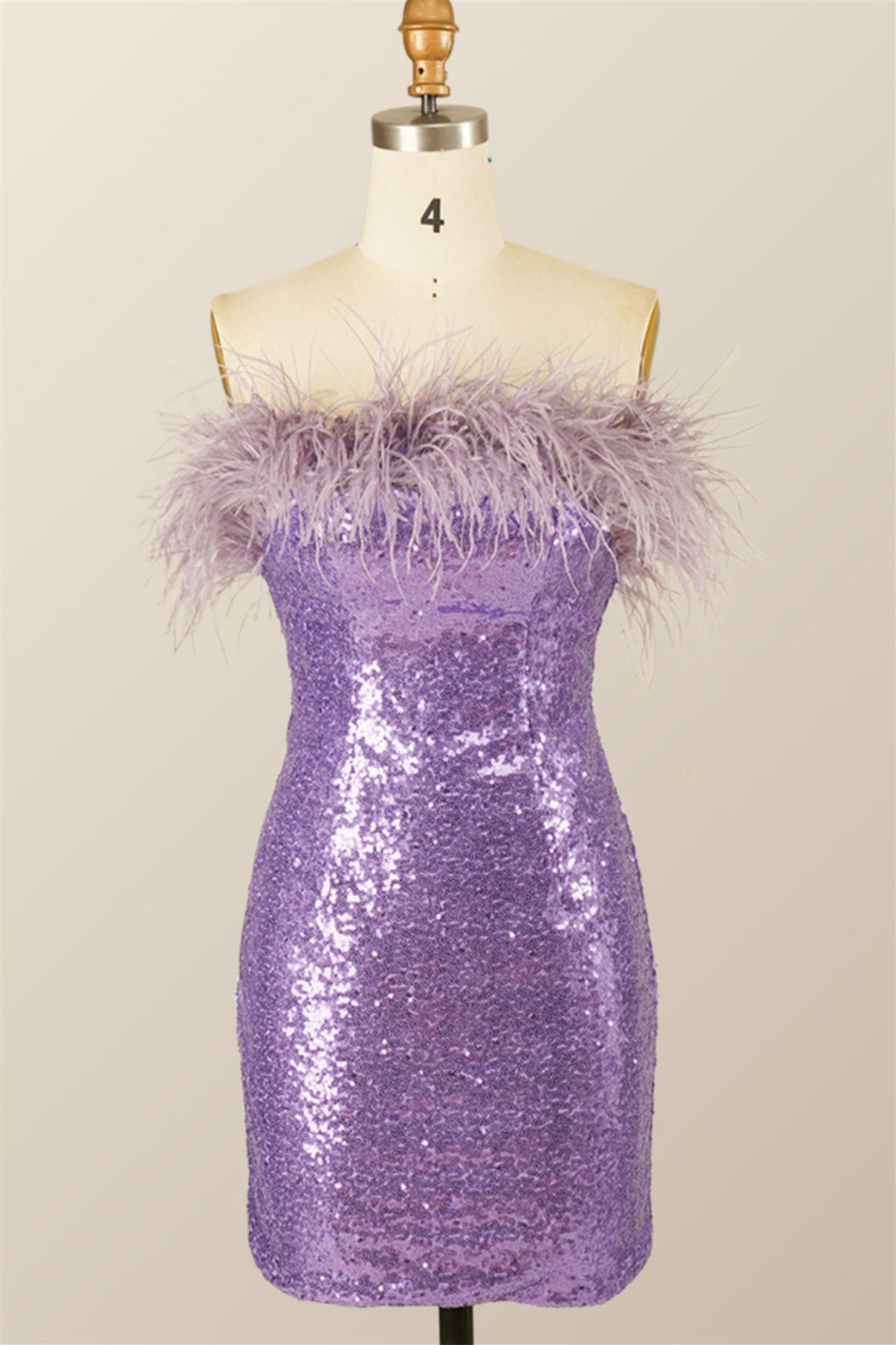 Feather Strapless Purple Sequin Mini Dress – Ohmollydress