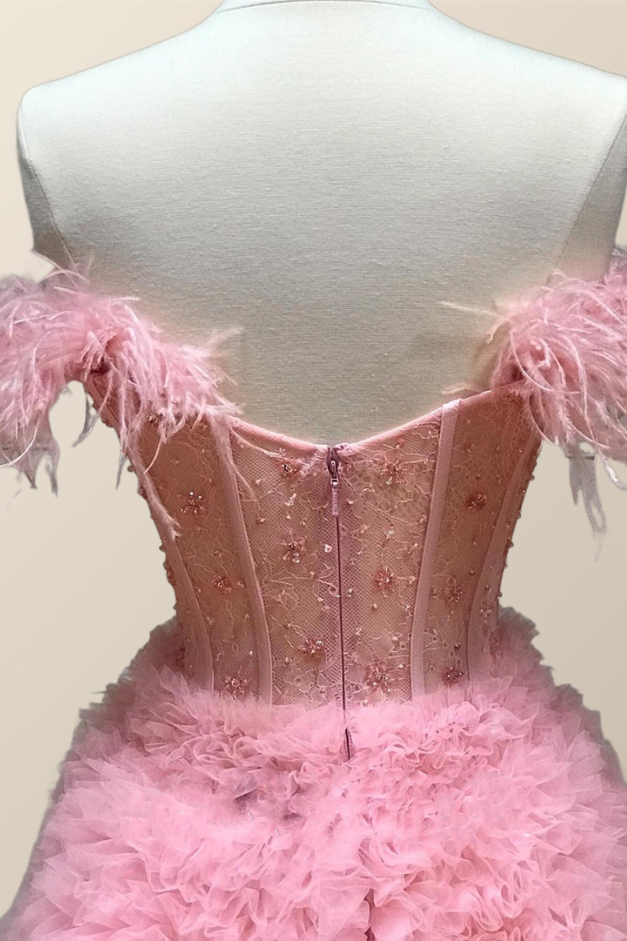 Off the Shoulder Pink Tiered Layers Long Formal Gown