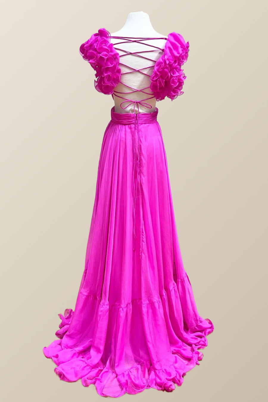 Ruffle Straps Fuchsia Pleated A-line Boho Dress