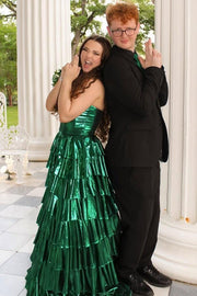 Sweetheart Purple Tiered Metallic Long Dress