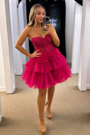 Red Sweetheart Lace and Ruffles Short Tulle Dress