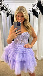 Red Sweetheart Lace and Ruffles Short Tulle Dress