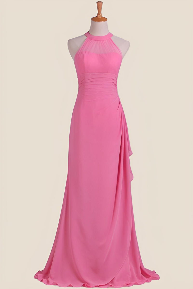 hot pink chiffon dress Halter Draped Long – Ohmollydress Color:Lilac Bouquet flowy voluminous silhouette that Romantic Bohemian Wedding Dresses Burgundy Satin Maxi Halley