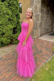 Straps Black Tulle Ruffled Long Maxi Dress